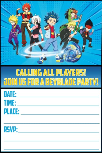 Set of 20 Beyblade Birthday Invitation Cards & Envelopes