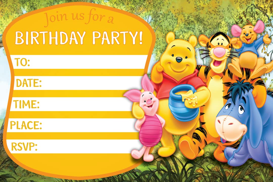 Set of 20 Winne The Pooh Birthday Invitation Cards & Envelopes