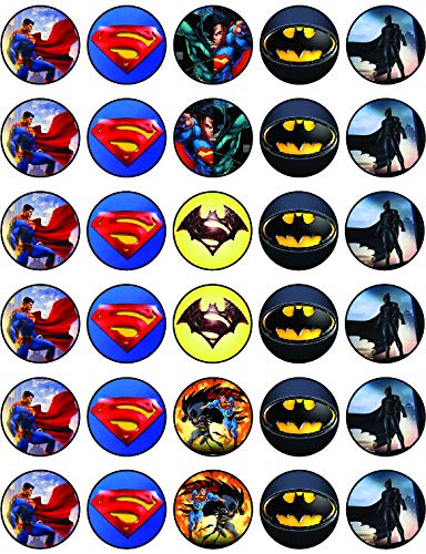 30x Wafer Paper Batmanvs superman Edible Cupcake Topper