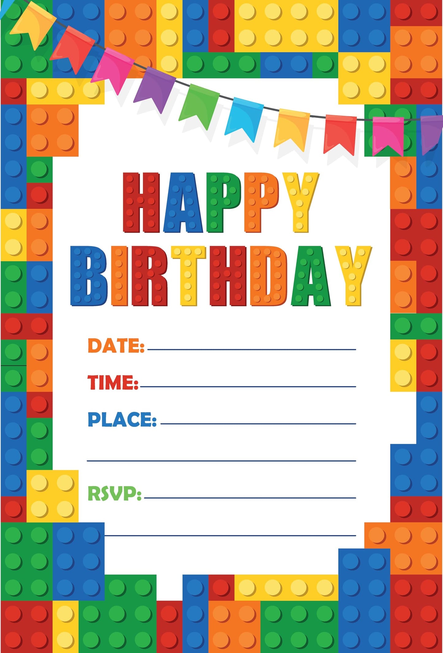 Set of 20 Lego Birthday Invitation Cards & Envelopes