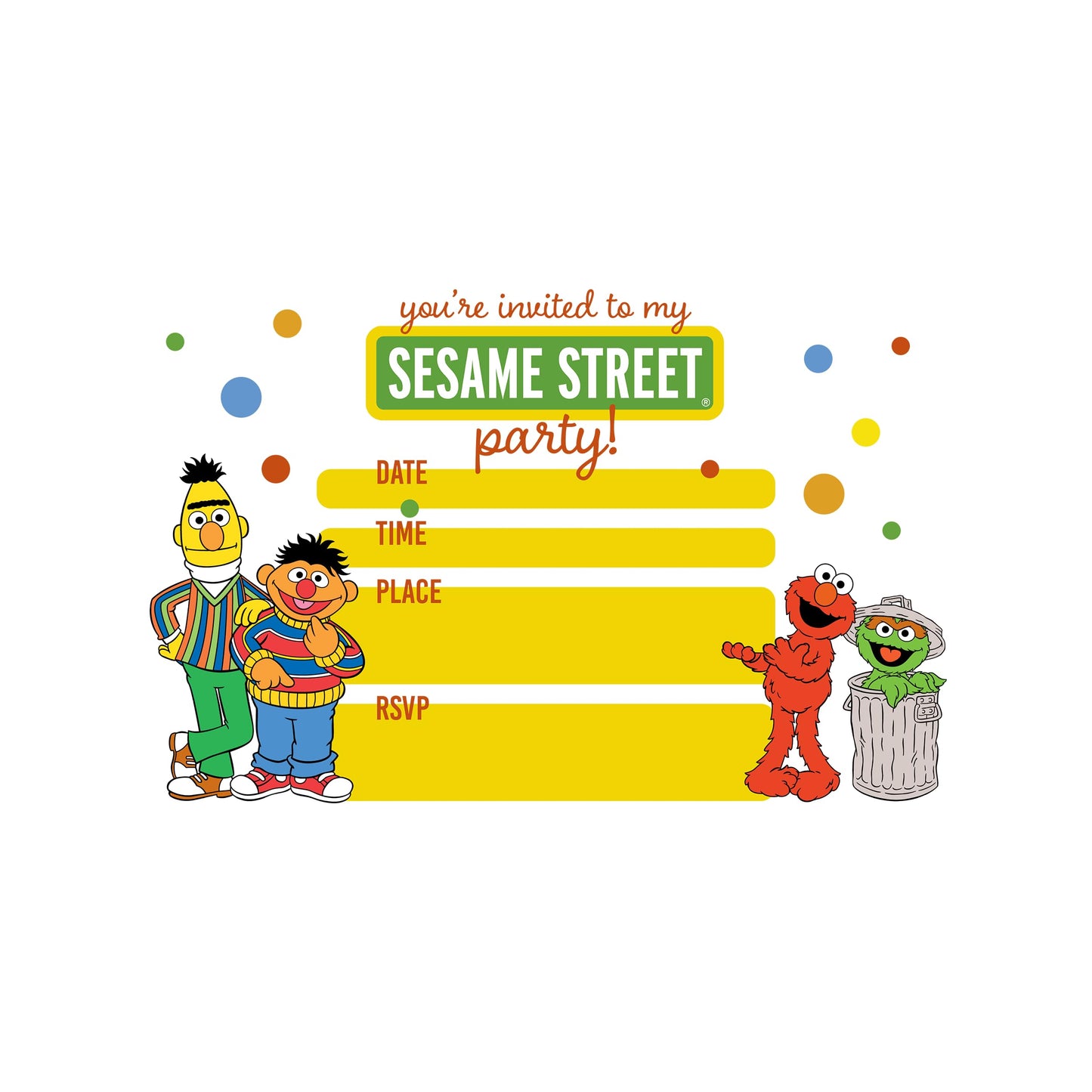 Set of 20 sesame street Birthday Invitation Cards & Envelopes