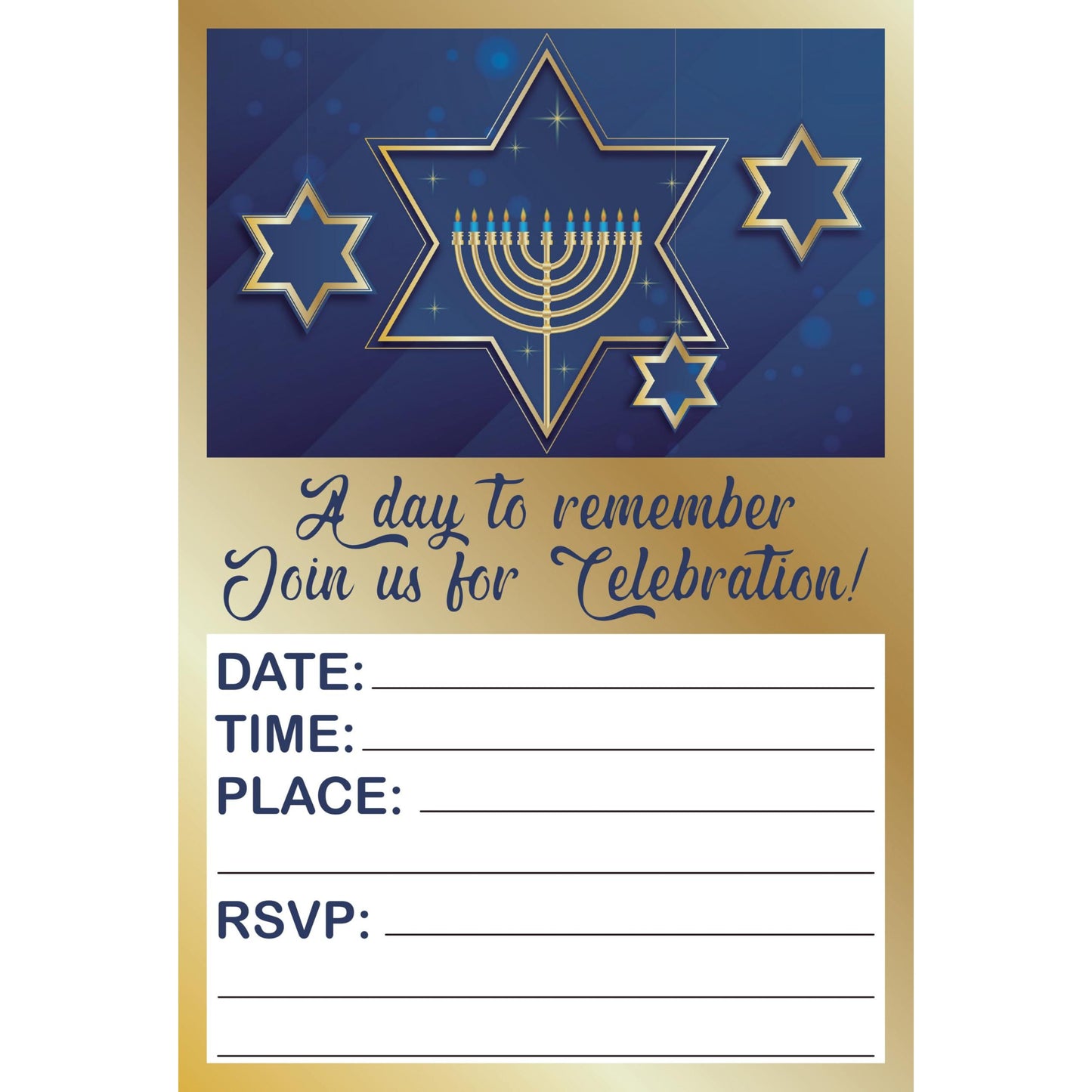 Set of 20 Bar Mitzvah Birthday Invitation Cards & Envelopes
