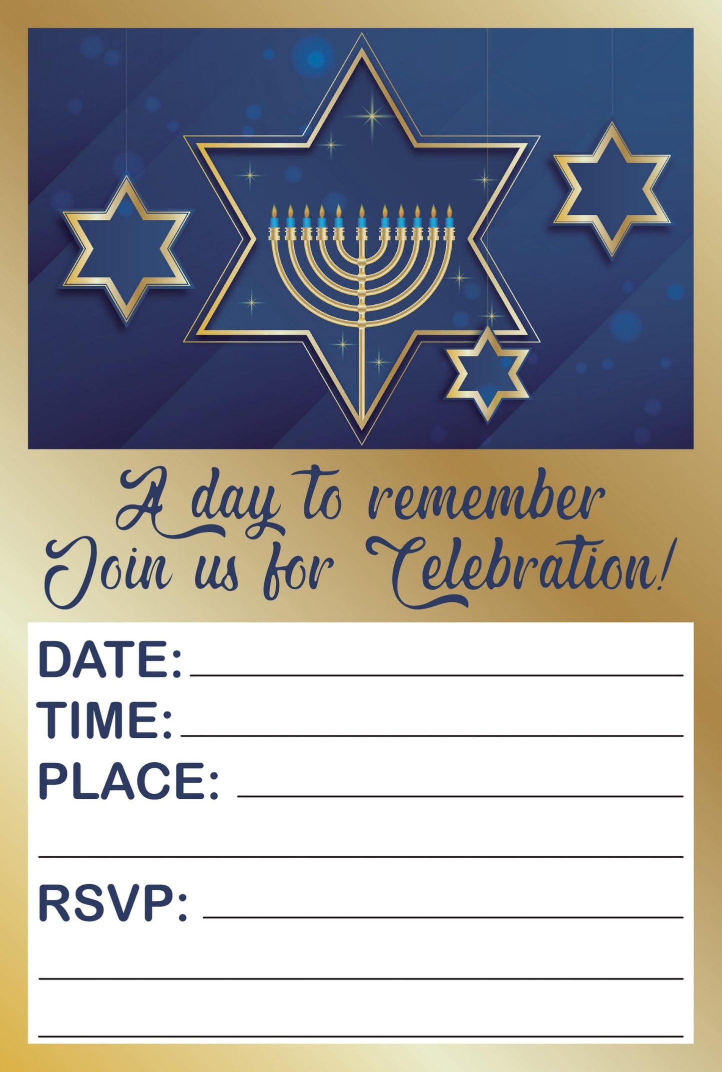 Set of 20 Bar Mitzvah Birthday Invitation Cards & Envelopes