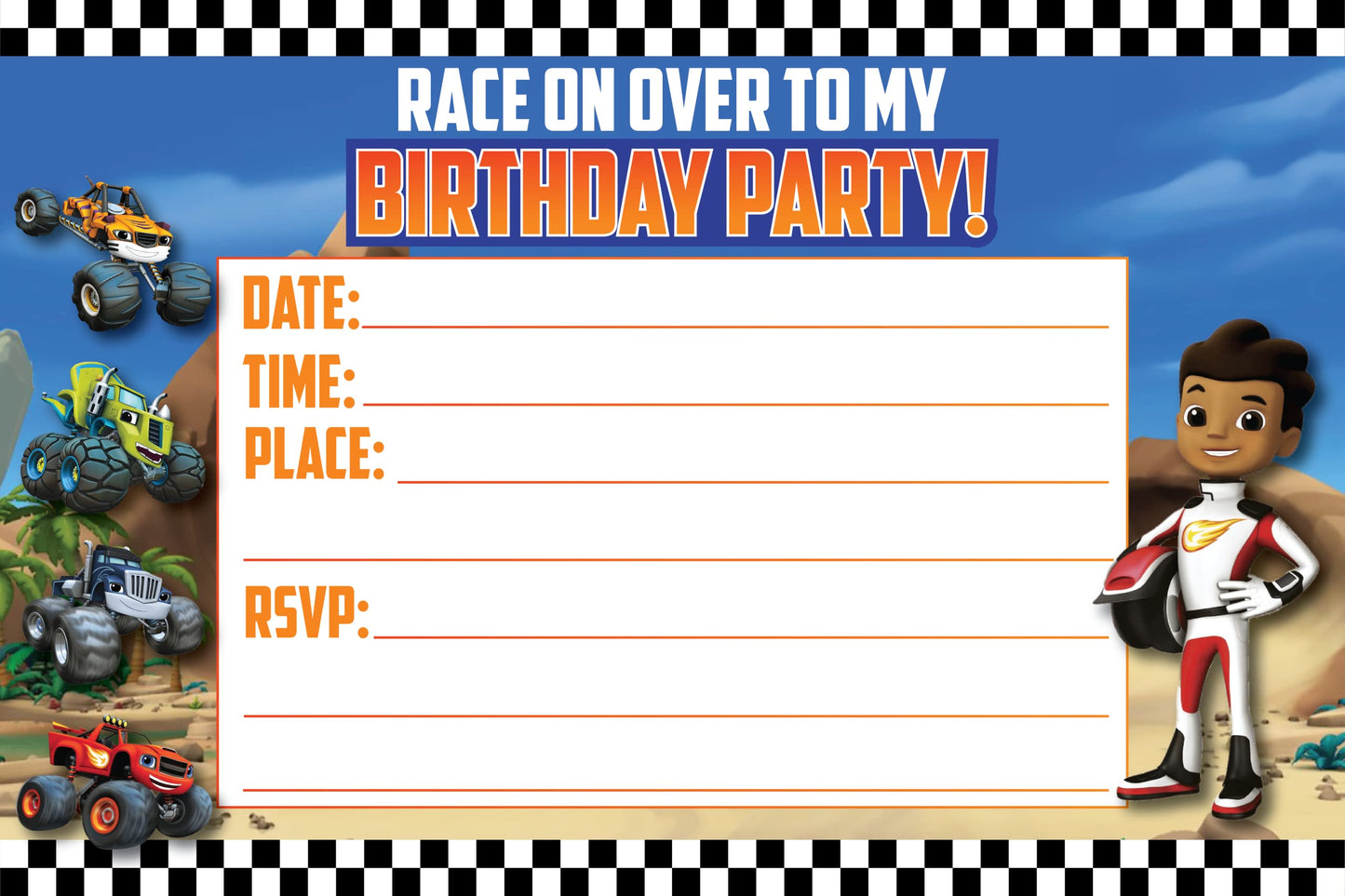 Set of 20 Blaze The Monster Birthday Invitation Cards & Envelopes