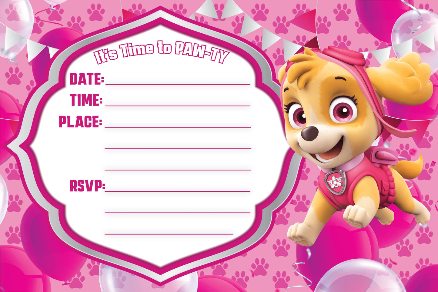 Set of 30 Paw patrol Birthday Invitation Cards & Envelopes