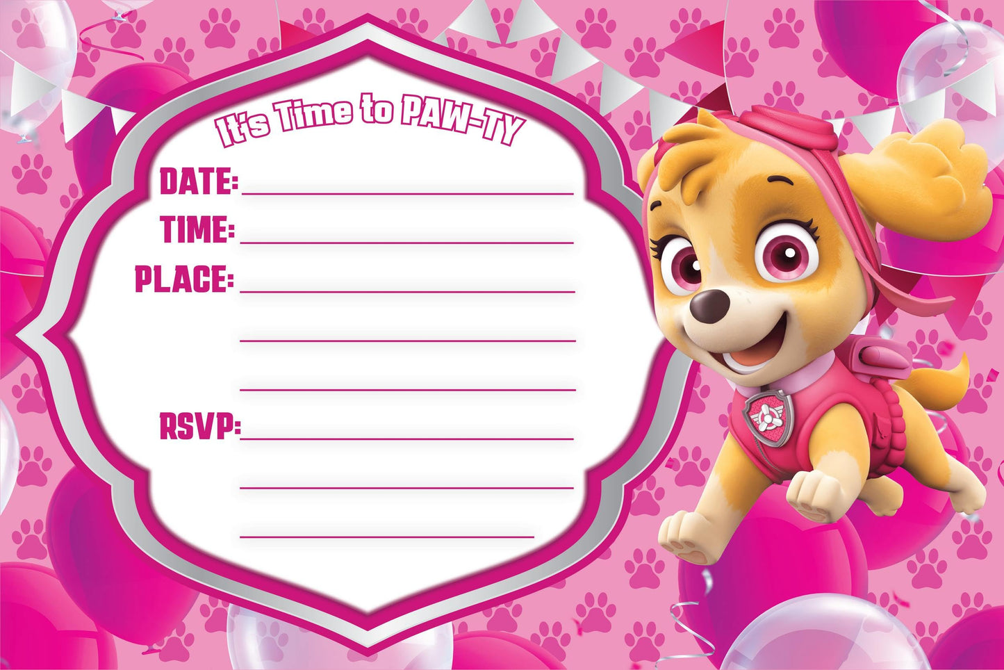 Set of 20 Paw patrol Birthday Invitation Cards & Envelopes