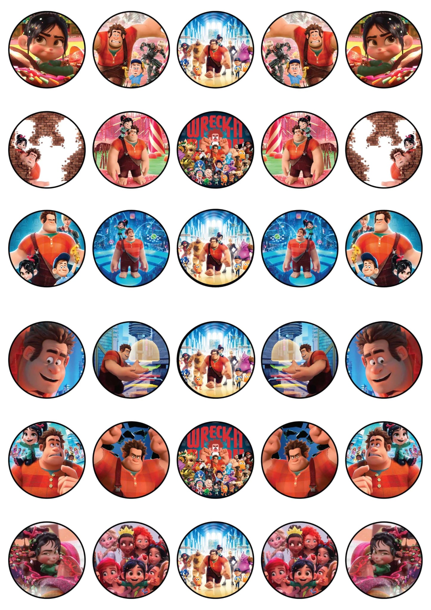 30x Wafer Paper Wreck It Ralph Edible Cupcake Topper