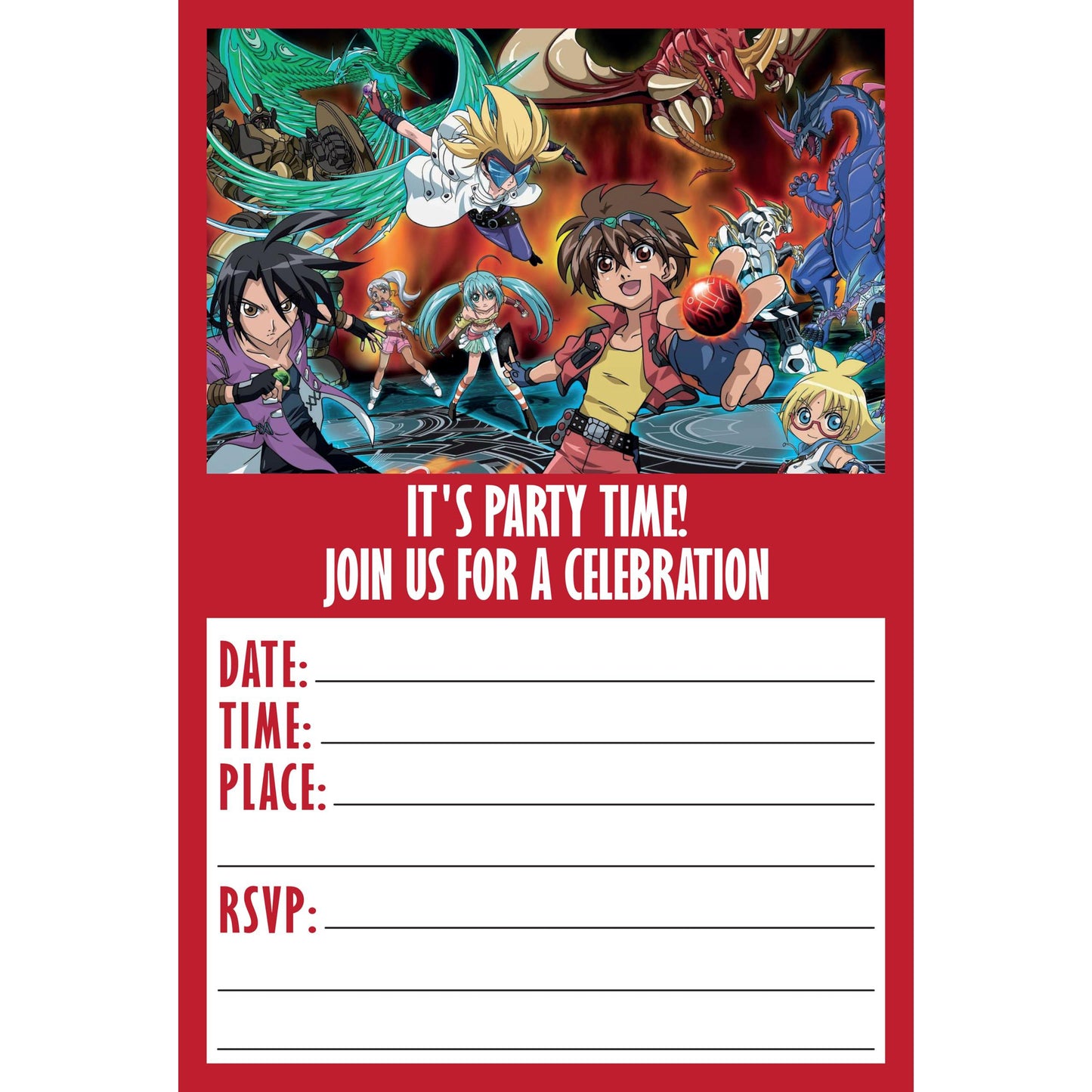 Set of 20 Bakugan Birthday Invitation Cards & Envelopes