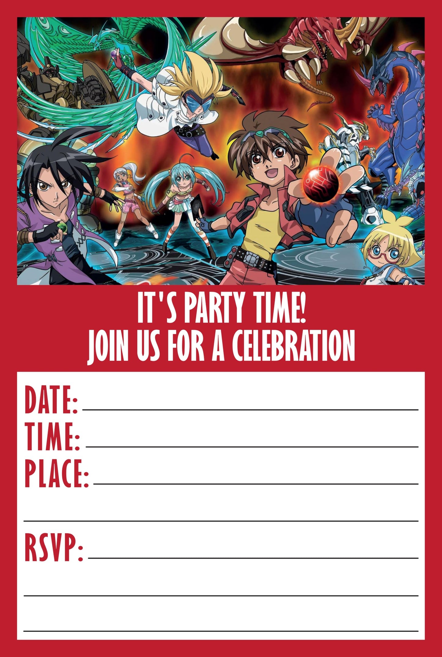 Set of 20 Bakugan Birthday Invitation Cards & Envelopes