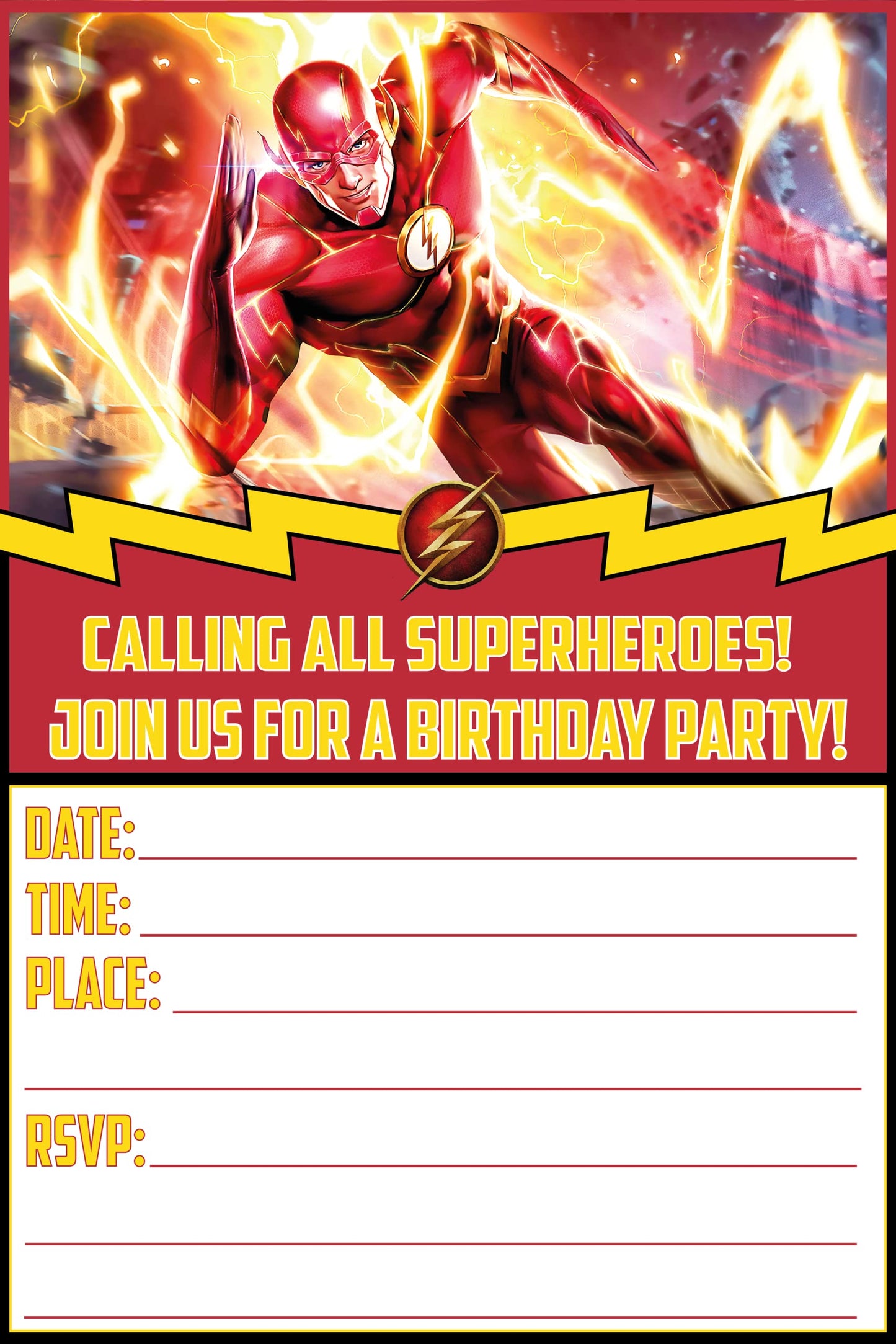 Set of 20 The Flash Birthday Invitation Cards & Envelopes