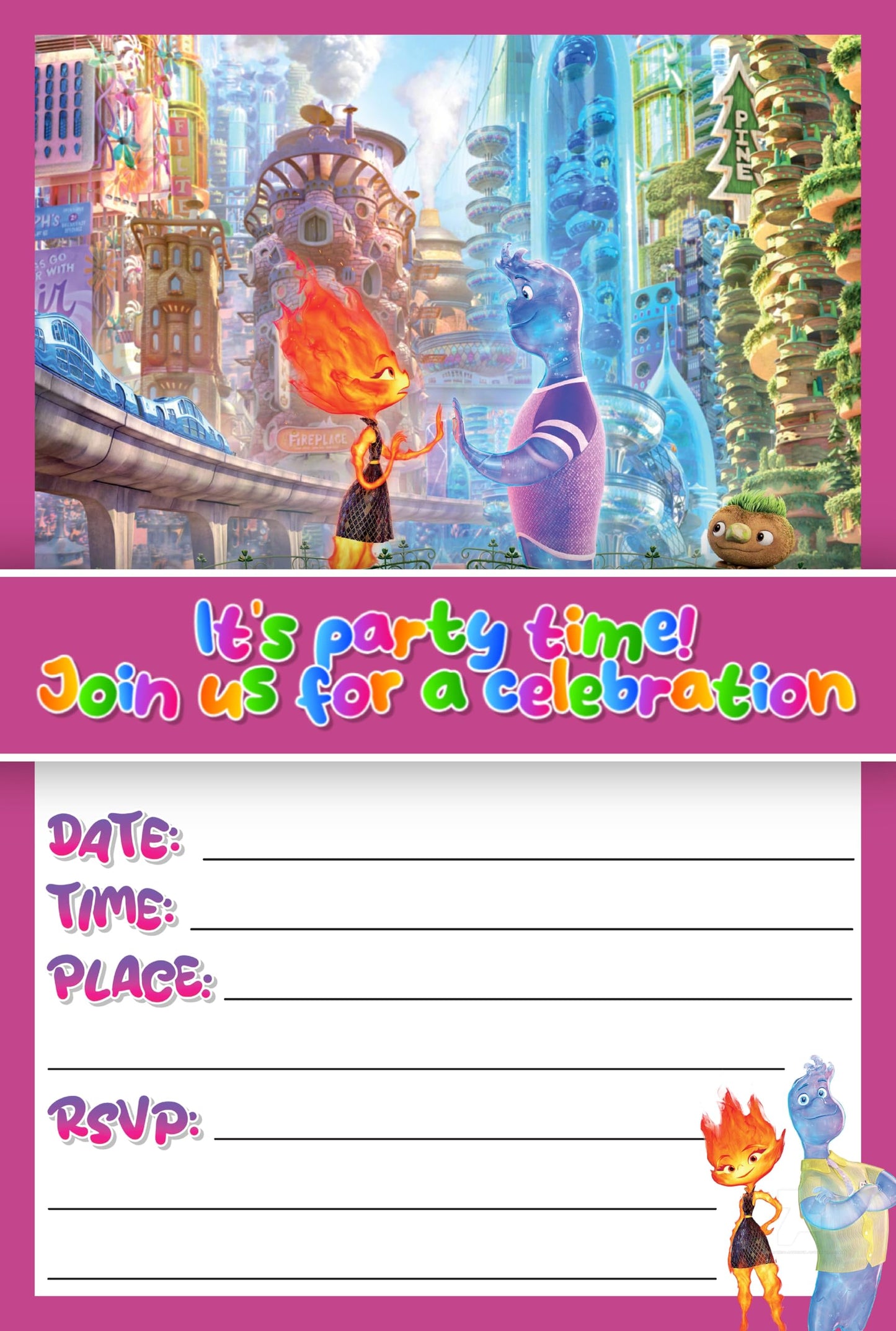 Set of 20 Elemantel Birthday Invitation Cards & Envelopes