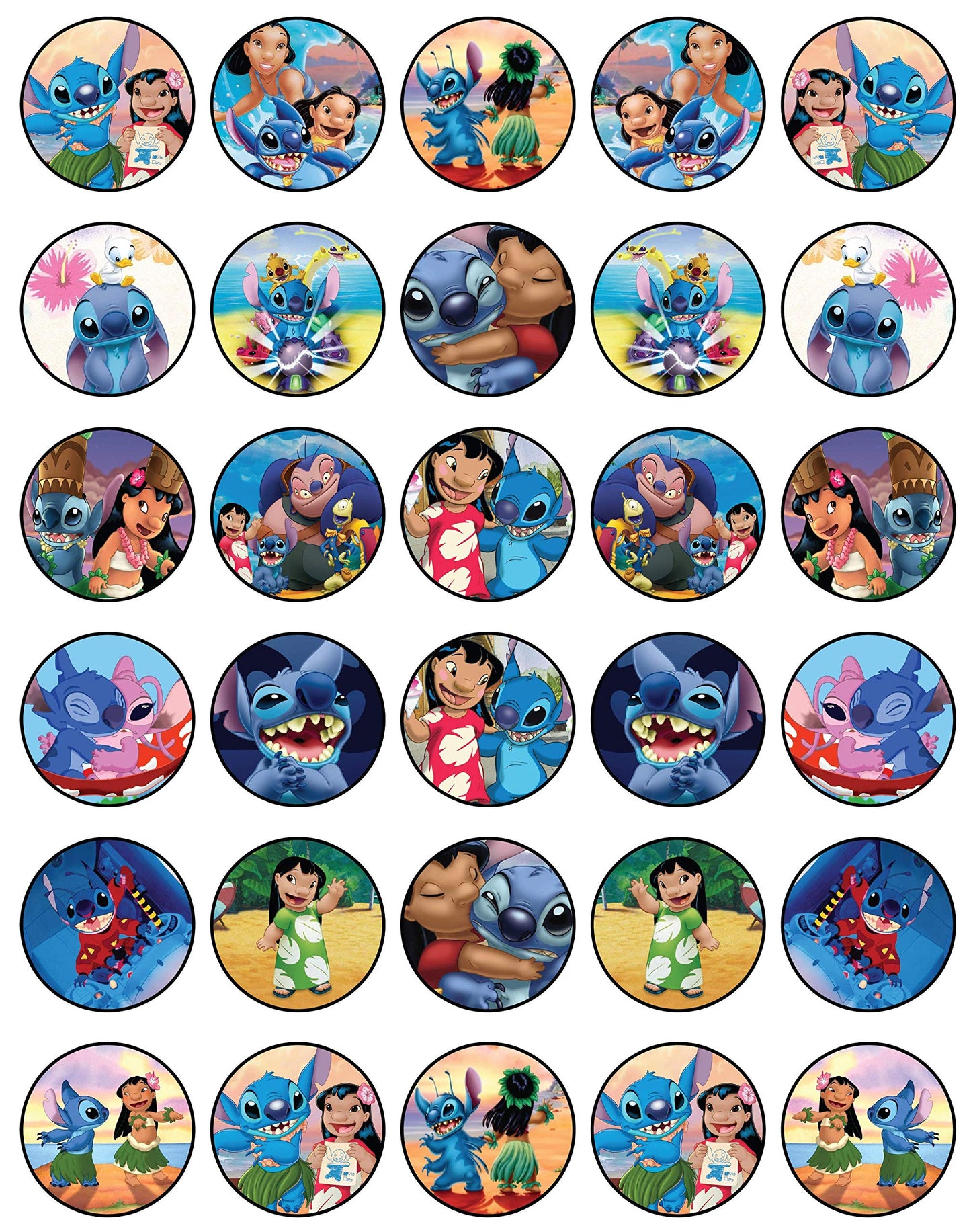 30x sugar Paper Lilo And Stich Edible Cupcake Topper