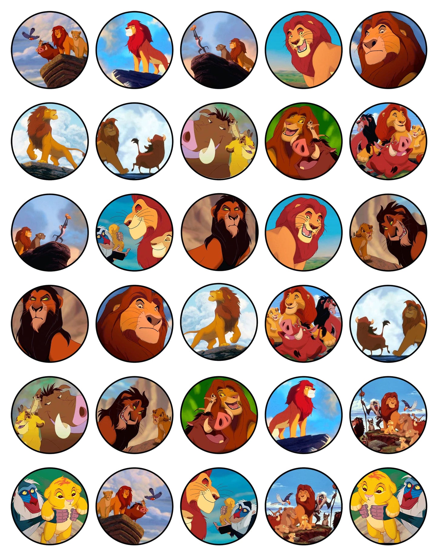 30x Wafer Paper Lion king Edible Cupcake Topper