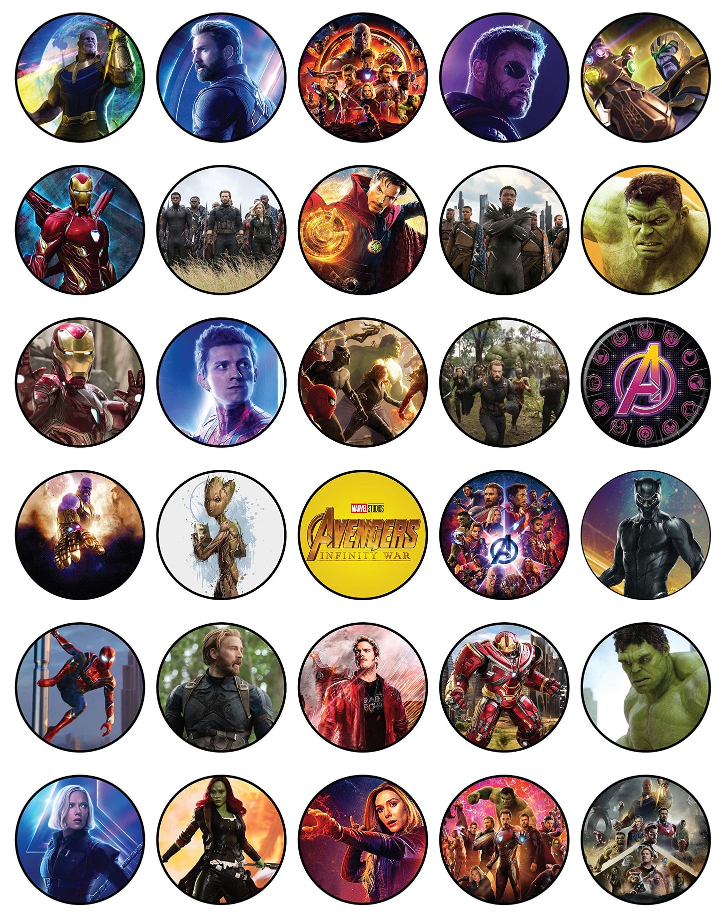 30x Wafer Paper Avengers Edible Cupcake Topper