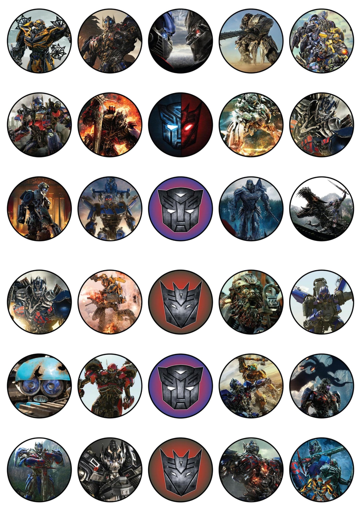 30x Wafer Paper transformers Edible Cupcake Topper