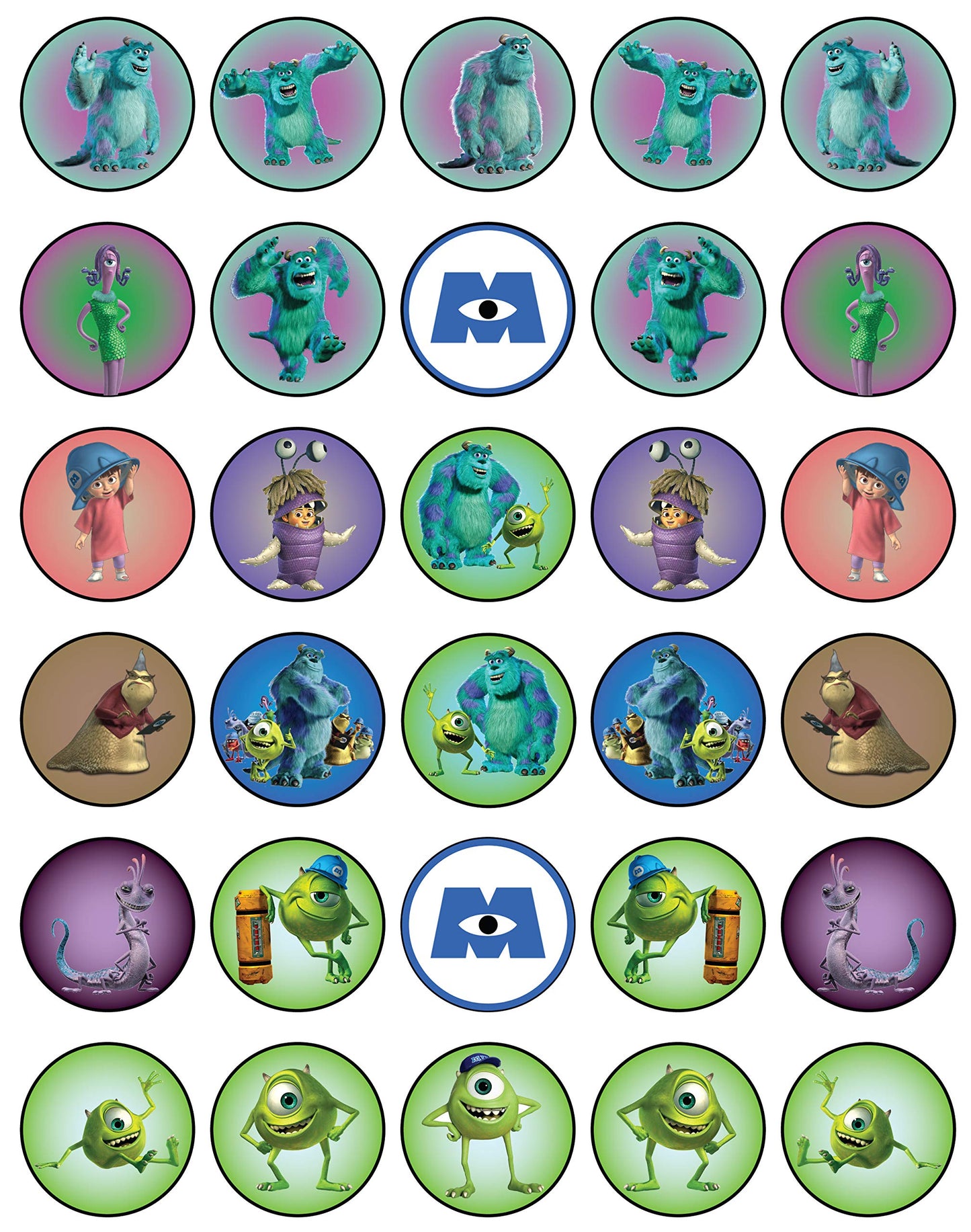 30x Wafer Paper Monster inc Edible Cupcake Topper