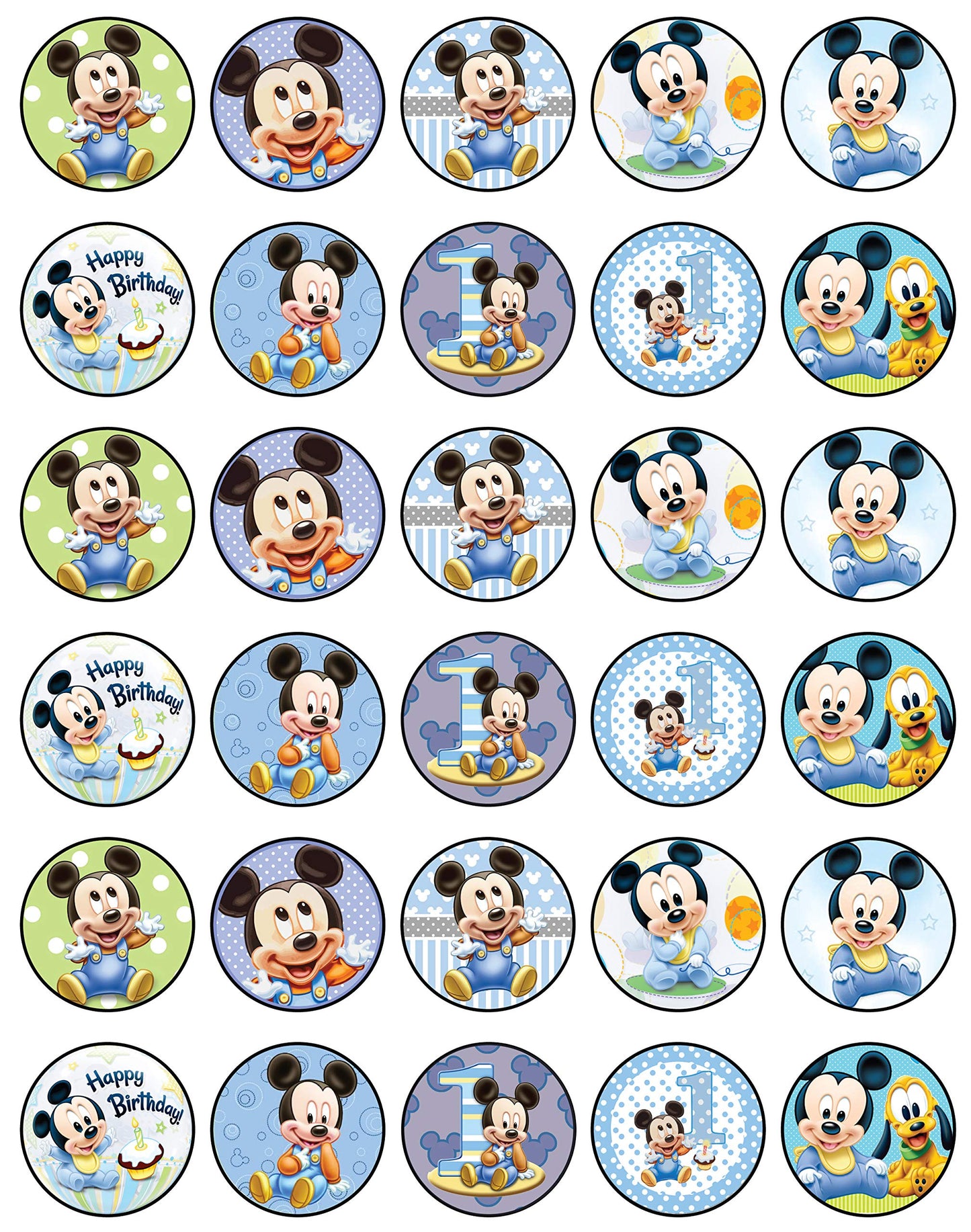 30x Wafer Paper Mickey Mouse Edible Cupcake Topper