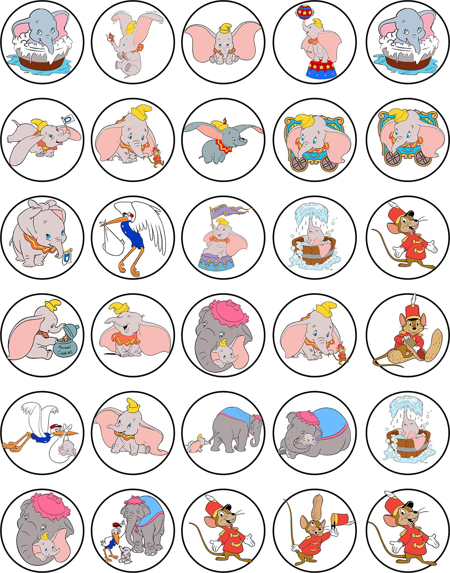 30x Wafer Paper Dumbo elephant Edible Cupcake Topper