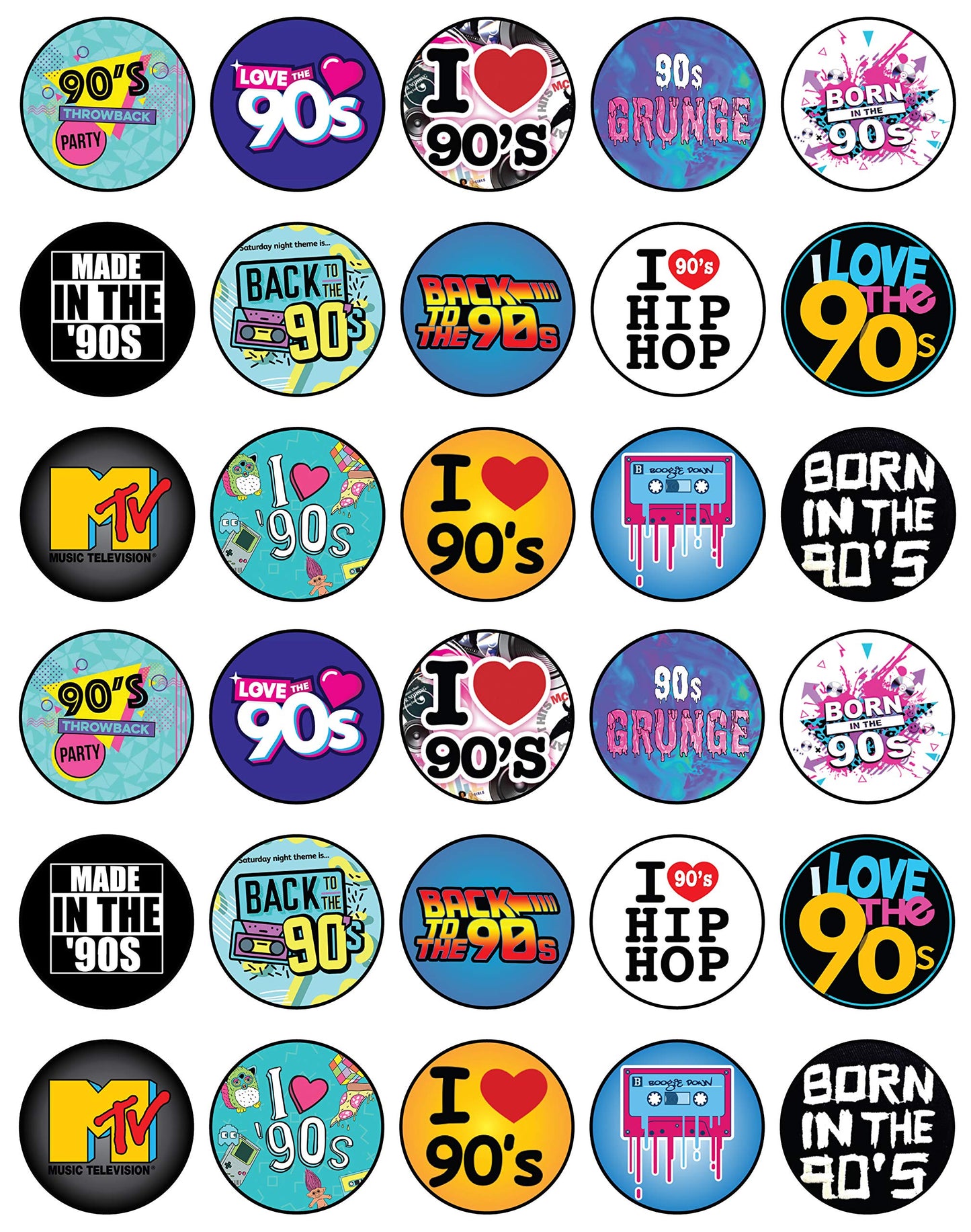 30x Wafer Paper 90 Retro Edible Cupcake Topper