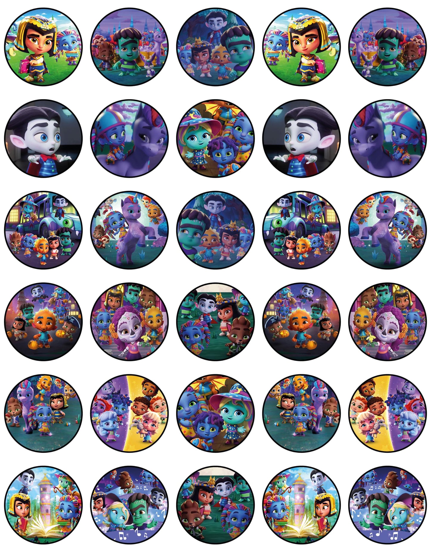 30x Wafer Paper Super Monsters Edible Cupcake Topper