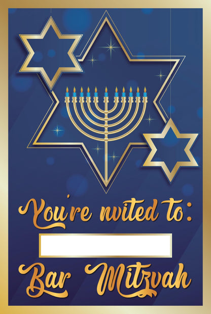 Set of 20 Bar Mitzvah Birthday Invitation Cards & Envelopes