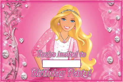 Set of 30 Barbie Birthday Invitation Cards & Envelopes