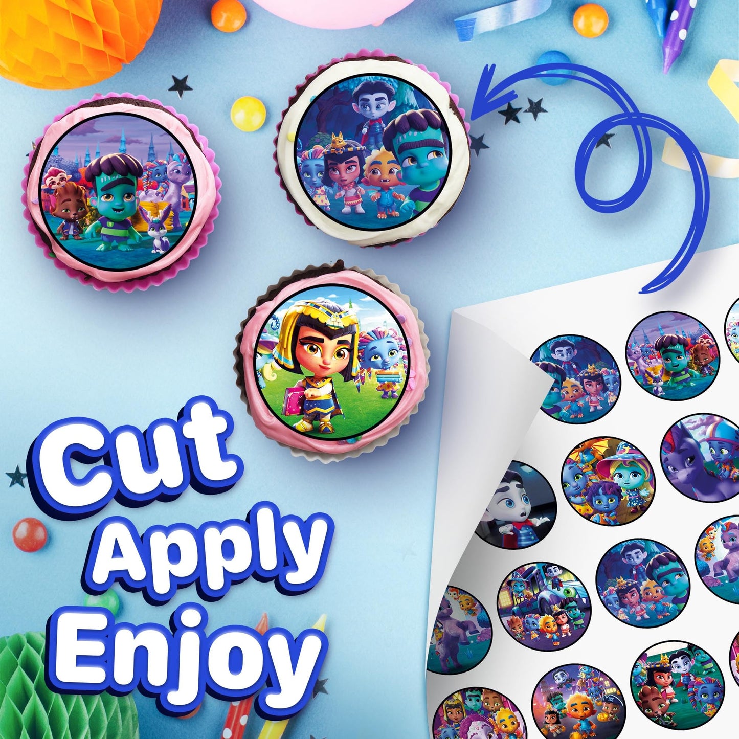 30x Wafer Paper Super Monsters Edible Cupcake Topper