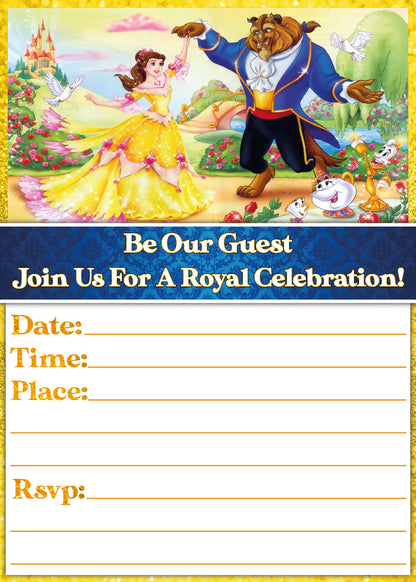 Set of 20 Beauty And The Beast Birthday Invitation Cards & Envelopes