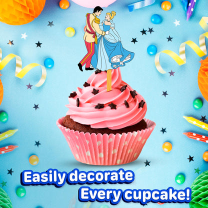 24x Fairytale Princess Cupcake Toppers – Strong Picks Happy Birthday Décor, Cupcake Decorations for Kids Birthdays