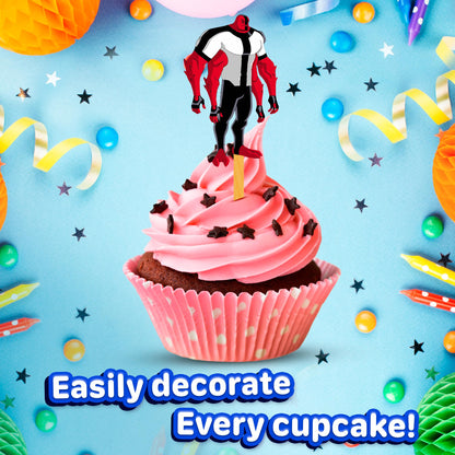 24x Galactic Hero Cupcake Toppers – Strong Picks Happy Birthday Décor, Cupcake Decorations for Kids Birthdays