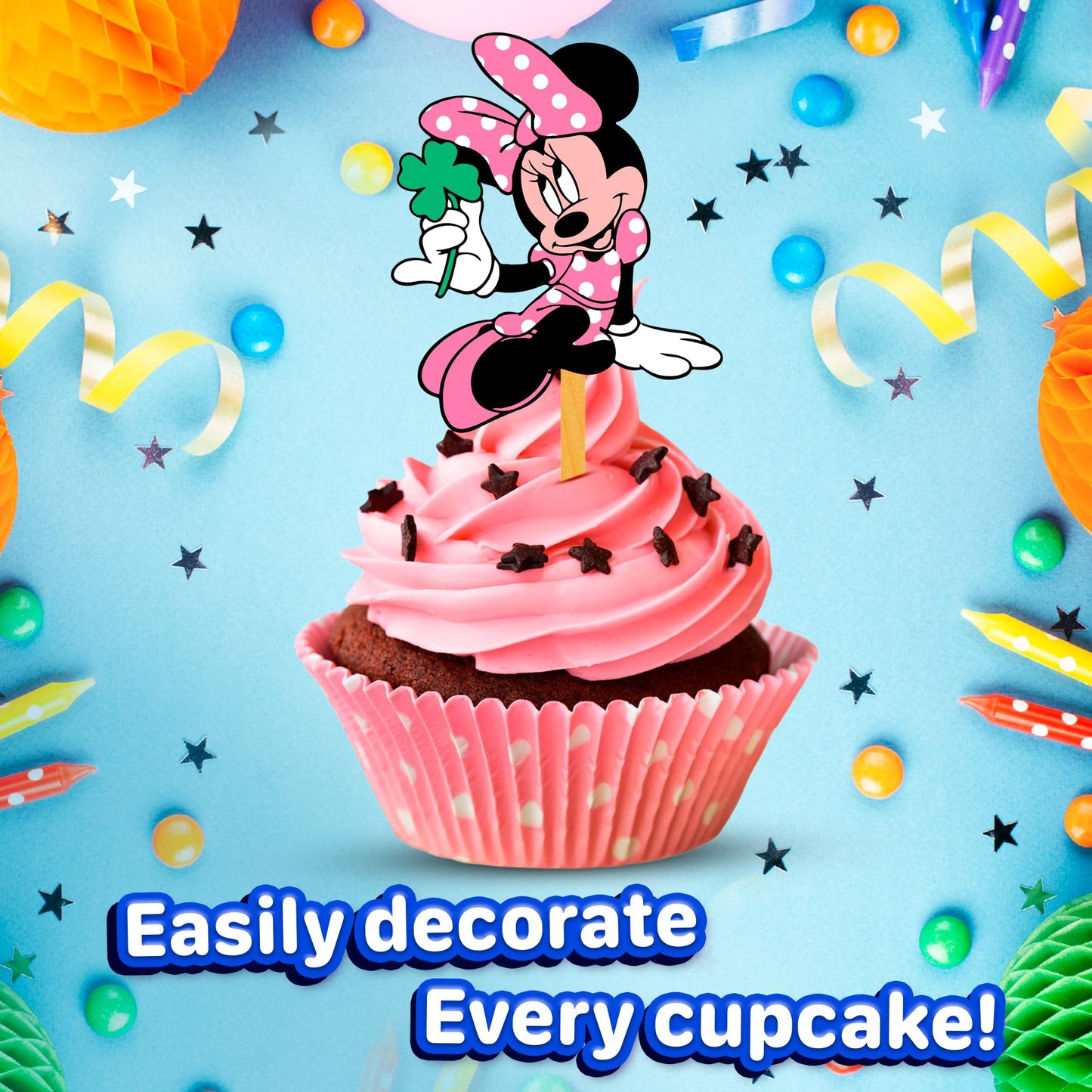 24x Mouse Kids Cupcake Toppers – Strong Picks Happy Birthday Décor, Cupcake Decorations for Kids' Birthdays