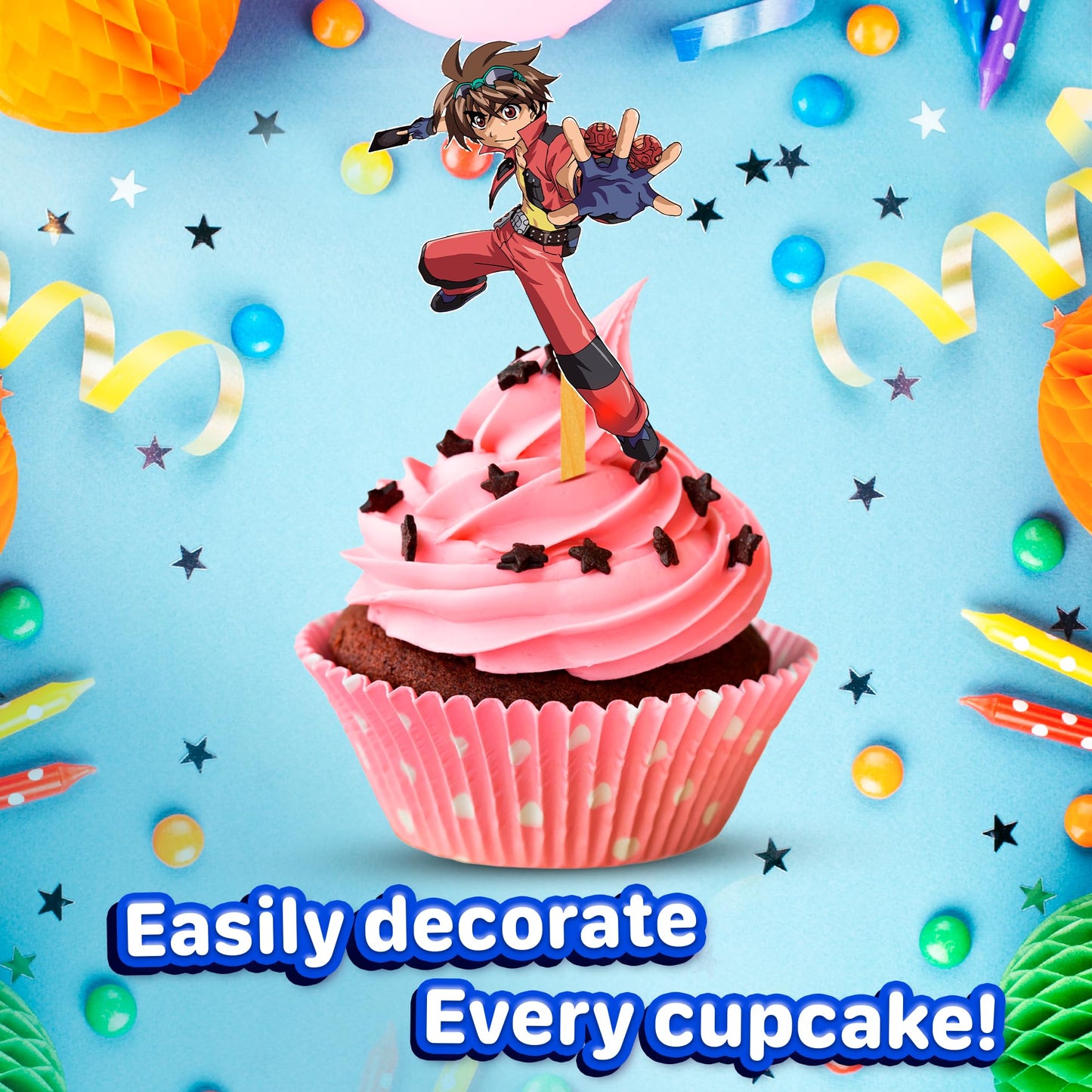 24x Baku Cupcake Toppers – Strong Picks Happy Birthday Décor, Cupcake Decorations for Kids Birthdays