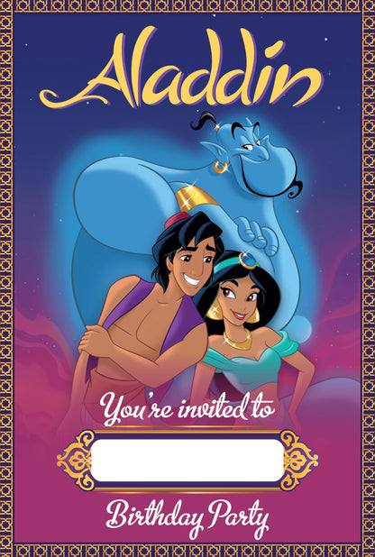 Set of 20 Aladdin Birthday Invitation Cards & Envelopes