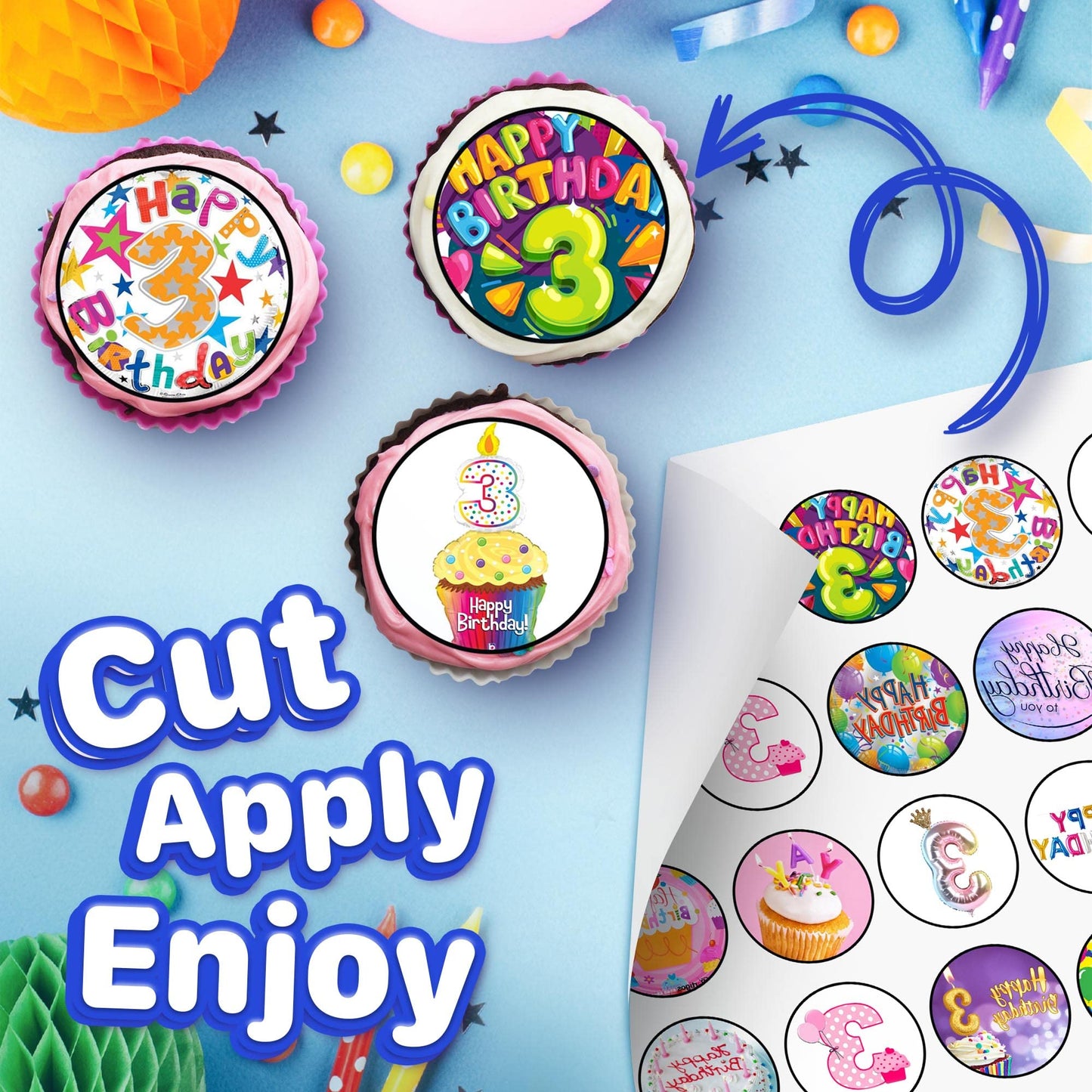 30x Wafer Paper Happy Birthday Edible Cupcake Topper