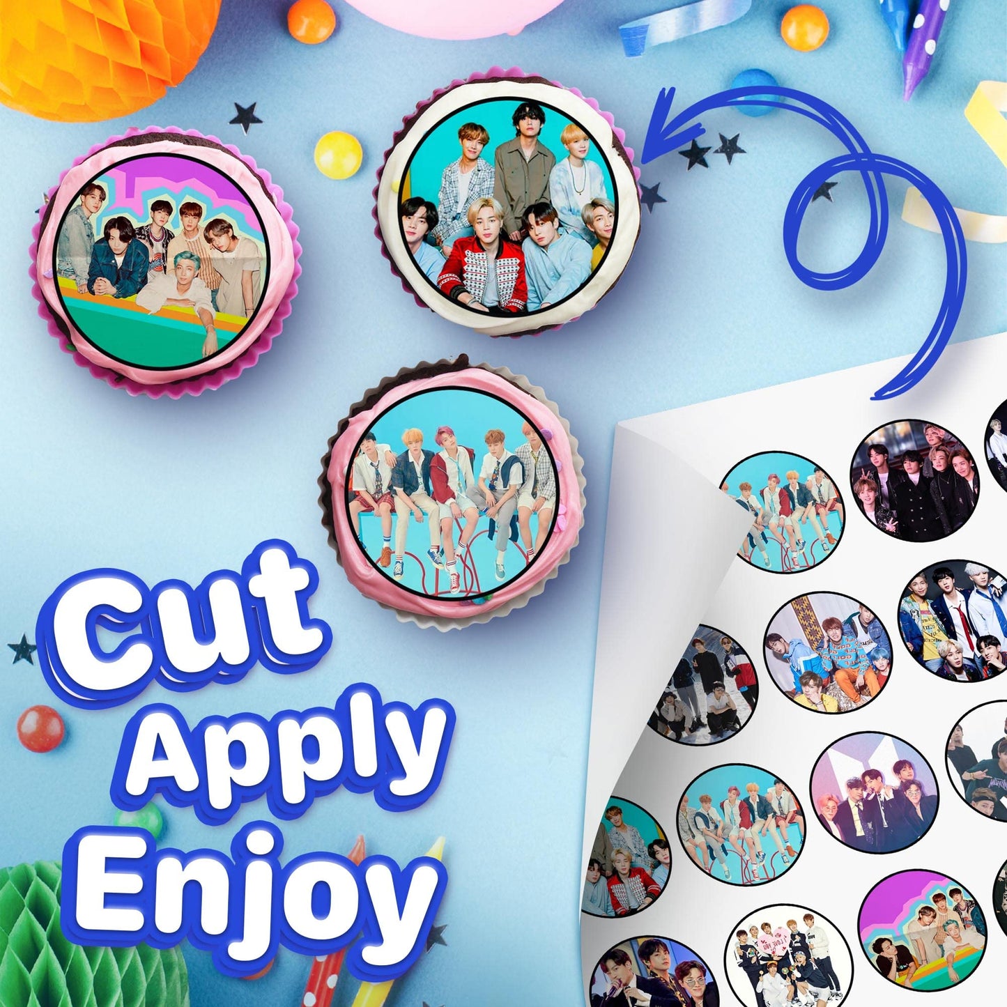 30x Wafer Paper Bts Edible Cupcake Topper