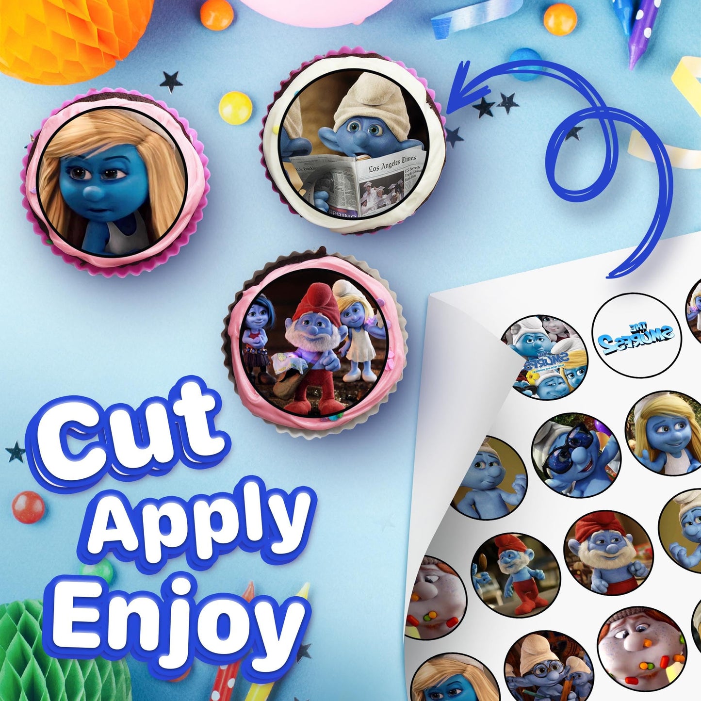 30x Wafer Paper Smurf Edible Cupcake Topper