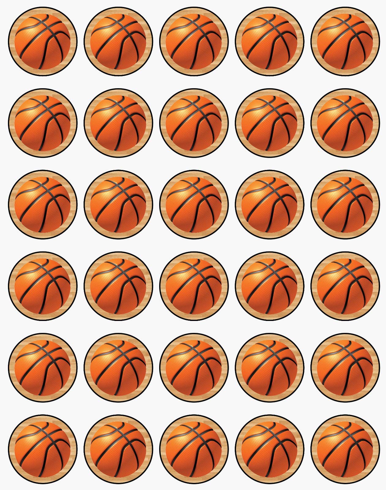 30x Wafer Paper Basket Ball Edible Cupcake Topper