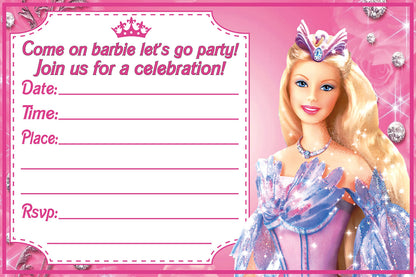 Set of 20 Barbie Birthday Invitation Cards & Envelopes