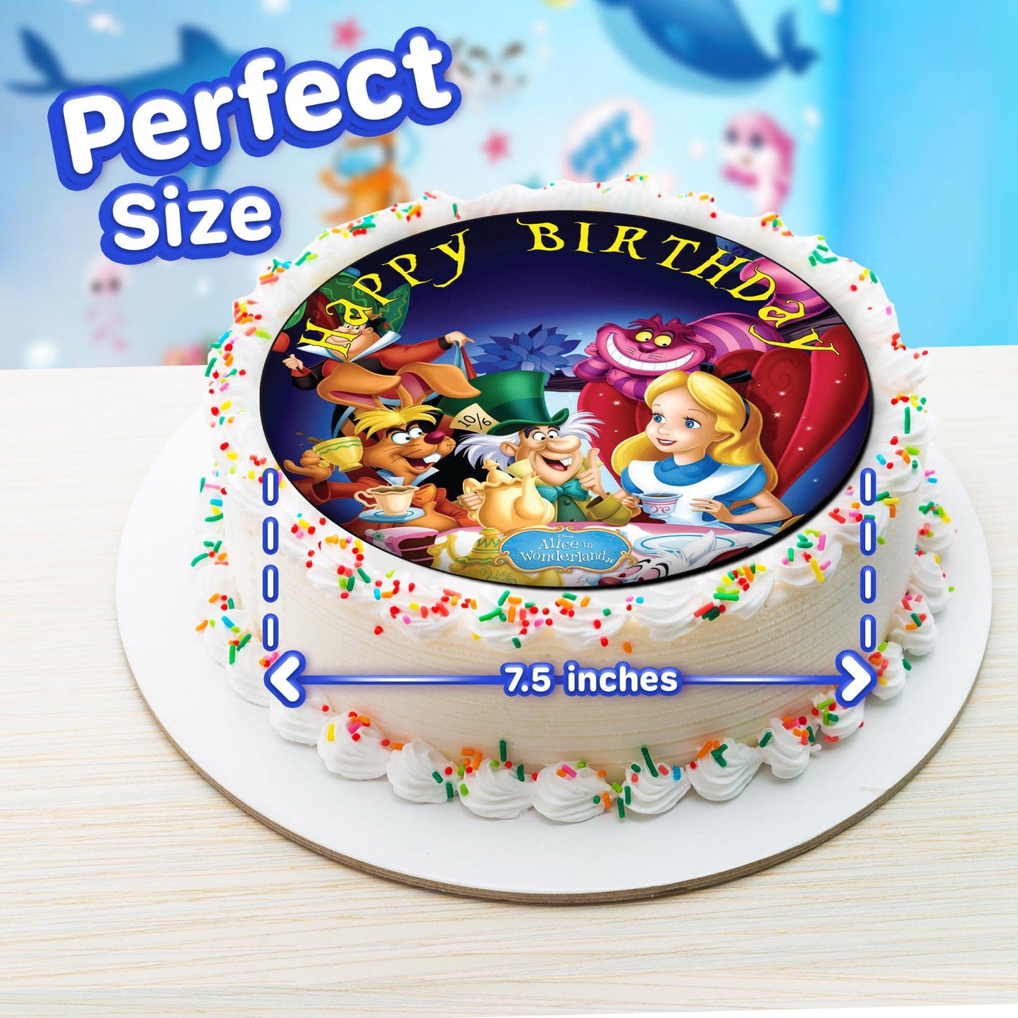 7.5 Inch Edible Cake Toppers Alice in Wonderland