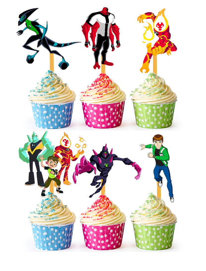 24x Galactic Hero Cupcake Toppers – Strong Picks Happy Birthday Décor, Cupcake Decorations for Kids Birthdays