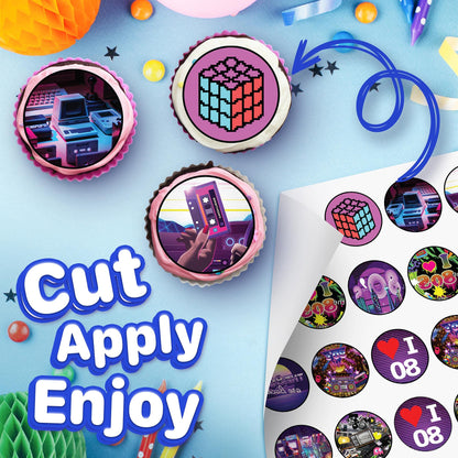 30x Wafer Paper 80 retro Edible Cupcake Topper