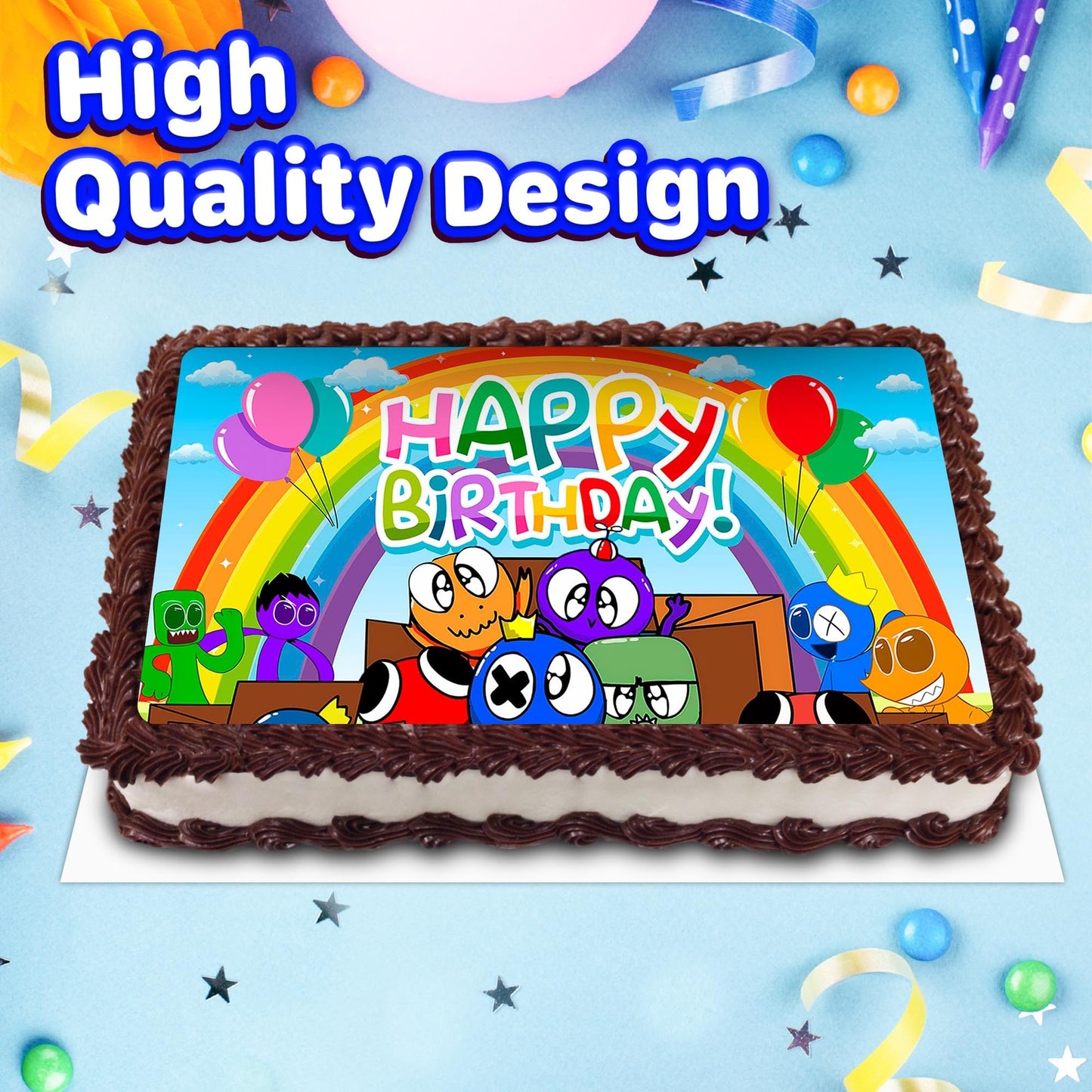 8.3 x 11.7 Inch Edible Square Cake Toppers Rainbow