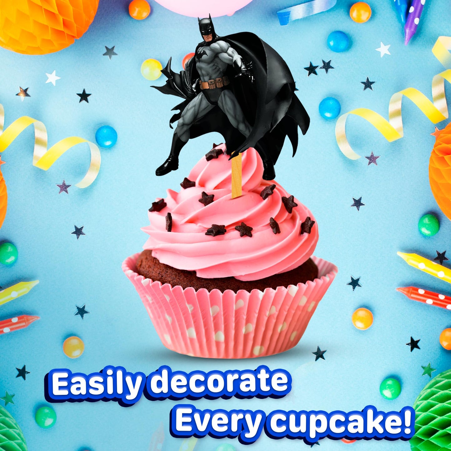 24x Knight of Shadows Hero Cupcake Toppers – Strong Picks Happy Birthday Décor, Cupcake Decorations for Kids Birthdays