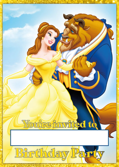 Set of 20 Beauty And The Beast Birthday Invitation Cards & Envelopes