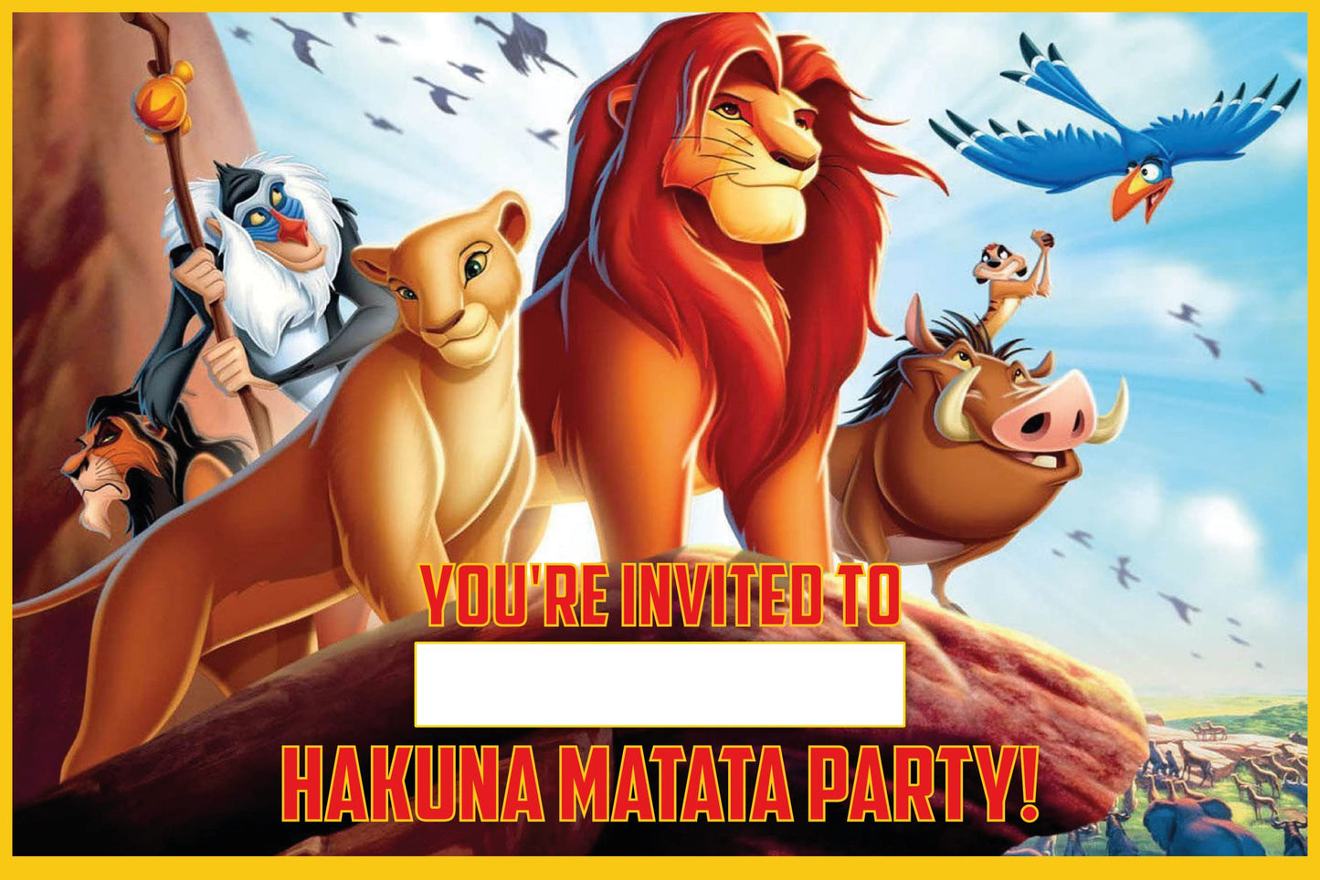 Set of 20 Lion king Birthday Invitation Cards & Envelopes