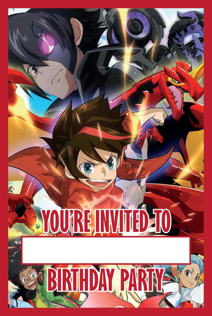 Set of 20 Bakugan Birthday Invitation Cards & Envelopes
