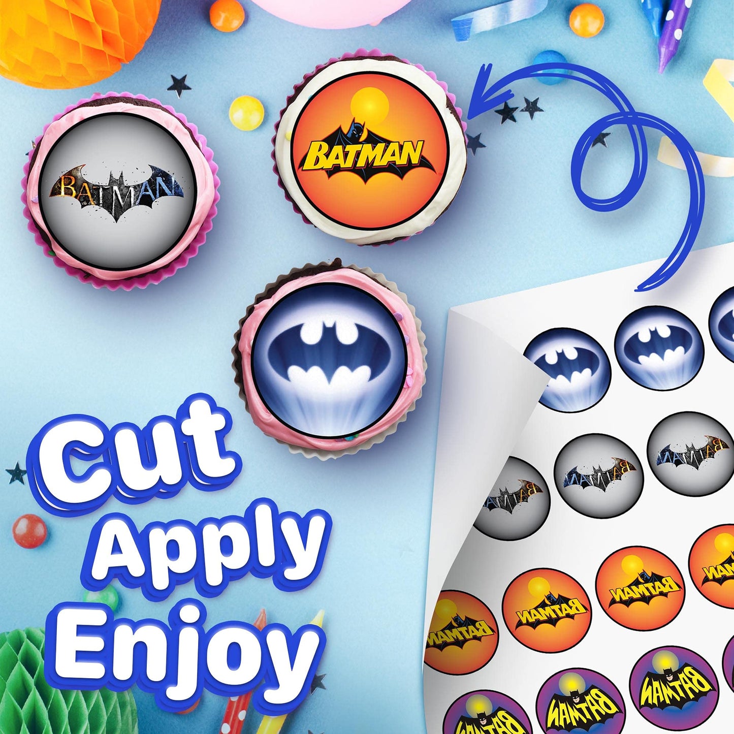 30x Wafer Paper Batman Edible Cupcake Topper