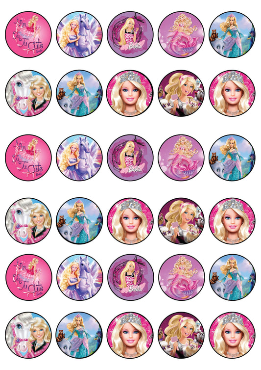 30x Wafer Paper Barbie Edible Cupcake Topper