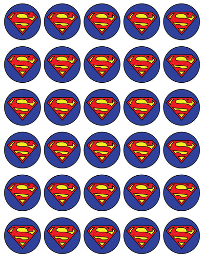 30x Wafer Paper Super Man Edible Cupcake Topper