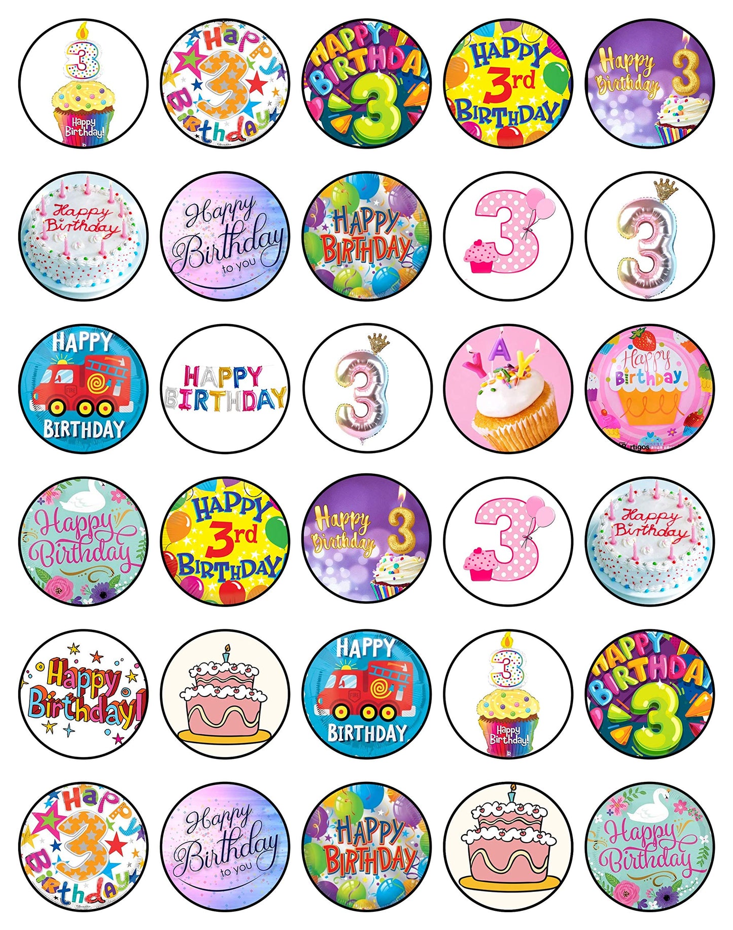 30x Wafer Paper Happy Birthday Edible Cupcake Topper